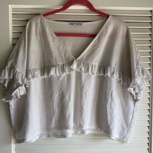 L Zara White Ruffle Blouse